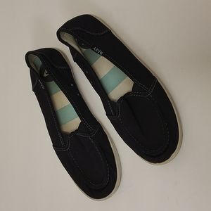 Roxy Lido II Slip On Boat Shoes Sneakers Black White Women's 9